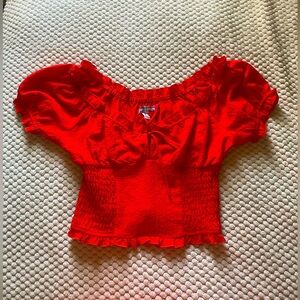 UO Off-the-shoulder Red Fringe Top, Size S